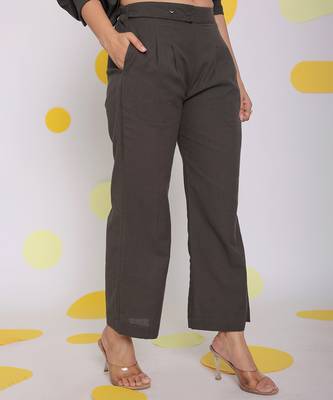 Grey relaxed buttoned summer formal linen pants 4