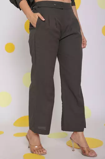 Grey relaxed buttoned summer formal linen pants