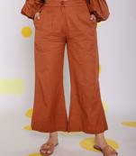 Brown relaxed back elastic and buttoned formal linen pants