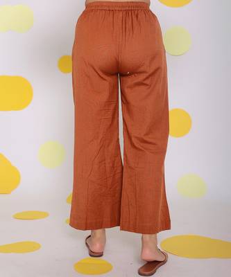 Brown relaxed back elastic and buttoned formal linen pants 5