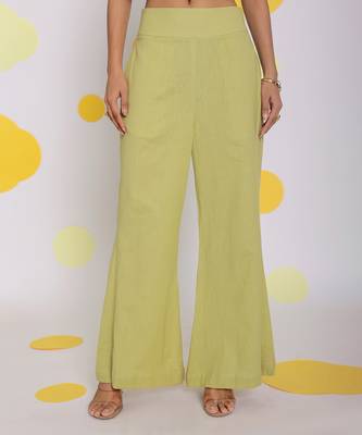 Light green summer relaxed high waist pant linen pant 1