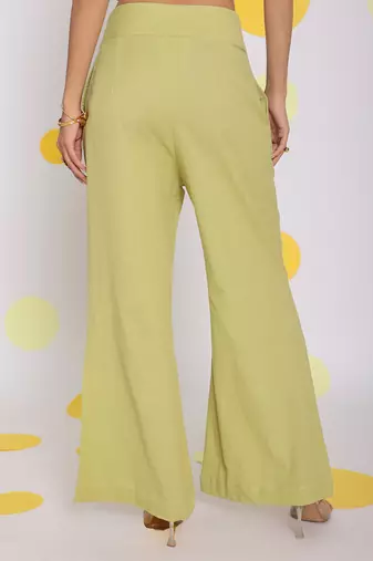 Light green summer relaxed high waist pant linen pant