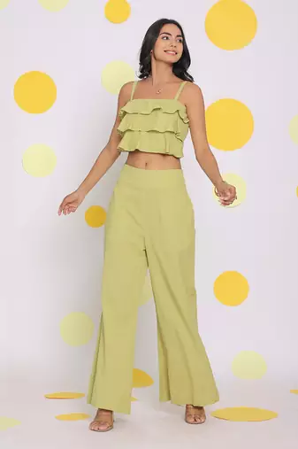 Light green summer relaxed high waist pant linen pant