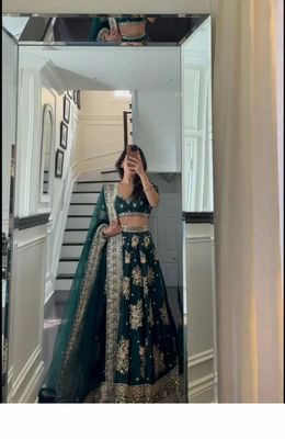 Amazing Mehandi special lehenga choli with net dupatta for wedding functions 2