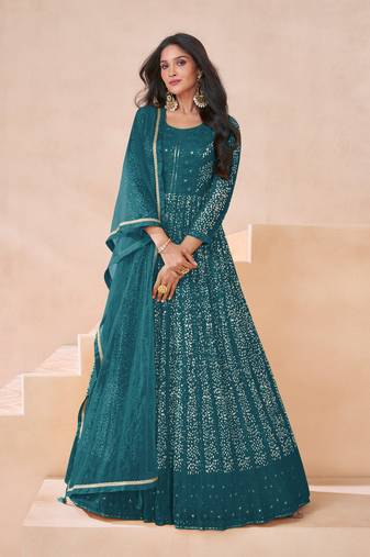 Morpichh embroidered georgette semi-anarkali salwar suit