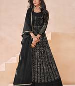 Black embroidered georgette semi-stitched anarkali salwar suit