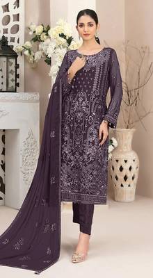 Purple embroidered faux georgette semi stitched salwar suit 1