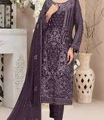 Purple embroidered faux georgette semi stitched salwar suit