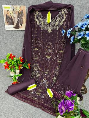 Purple embroidered faux georgette semi stitched salwar suit 2