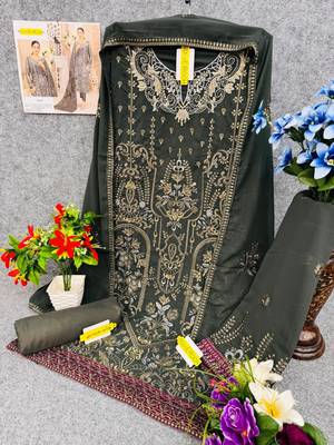 Grey embroidered faux georgette semi stitched salwar suit 2