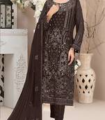 Chocolate embroidered faux georgette semi stitched salwar suit