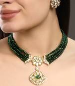 Green kundan and polki necklace set