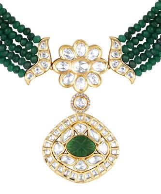 Green kundan and polki necklace set 4