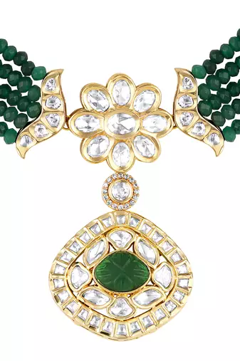 Green kundan and polki necklace set