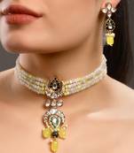 Cream kundan and polki necklace set