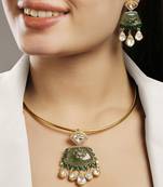 Green kundan and polki necklace set