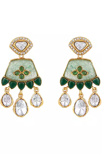 Green kundan and polki necklace set