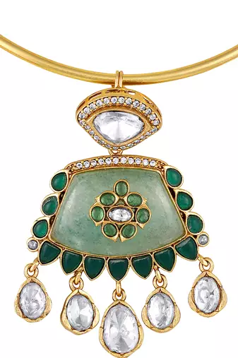 Green kundan and polki necklace set