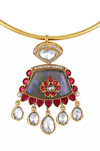 Multicolor kundan and polki necklace set
