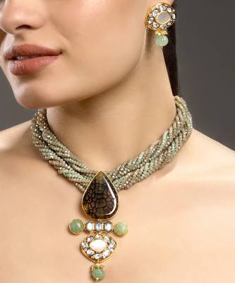 Grey kundan and polki necklace set 1