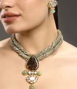 Grey kundan and polki necklace set