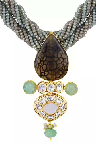 Grey kundan and polki necklace set