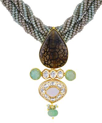 Grey kundan and polki necklace set 3