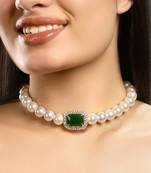 Green kundan and polki necklace