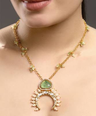 Green kundan and polki necklace 1