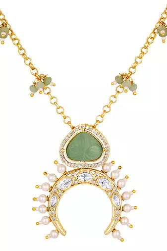 Green kundan and polki necklace