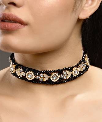 Black kundan and polki necklace 1