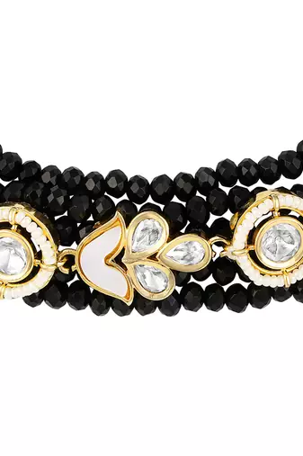 Black kundan and polki necklace
