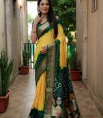 Handmade Bandhej With & Zari Weaving Kalash & Swastik Design Rich Pallu Saree 