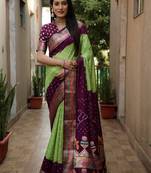 Handmade Bandhej With & Zari Weaving Kalash & Swastik Design Rich Pallu Saree 