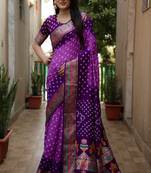 Handmade Bandhej With & Zari Weaving Kalash & Swastik Design Rich Pallu Saree 