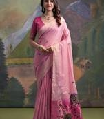 Pink muga cotton zari weaving saree festive wear