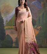 Peach muga cotton zari weaving saree festive wear