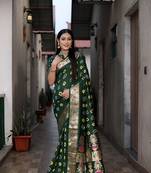  Bandhej Silk With & Zari Weaving Kalash Design Rich Pallu Saree , Blouse-Not As Per Image