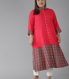  women's plus size rayon floral border printed anarkali kurti (pink)