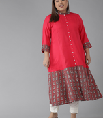 Yash gallery women's plus size rayon floral border printed anarkali kurti (pink)