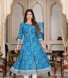  women's blue bandhej printed anarkali kurti (blue)