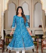Yash gallery women's blue bandhej printed anarkali kurti (blue)