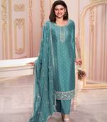 Georgette Silk Blend embroidered aqua blue designer salwar kameez