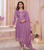 Georgette Silk Blend embroidered lavender designer salwar kameez