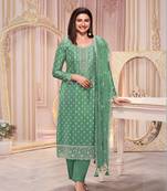 Georgette Silk Blend embroidered green designer salwar kameez