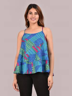  women's spaghetti strap layered ruffled flared tank top(multi) 1