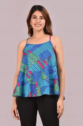 Yash gallery women's spaghetti strap layered ruffled flared tank top(multi)