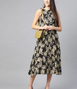 Yash gallery women's hot neck leaf print a-line dress