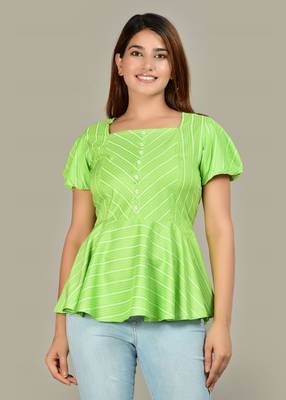  women's rayon stripe printed regular top (green) 1