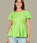 Yash gallery women's rayon stripe printed regular top (green)
